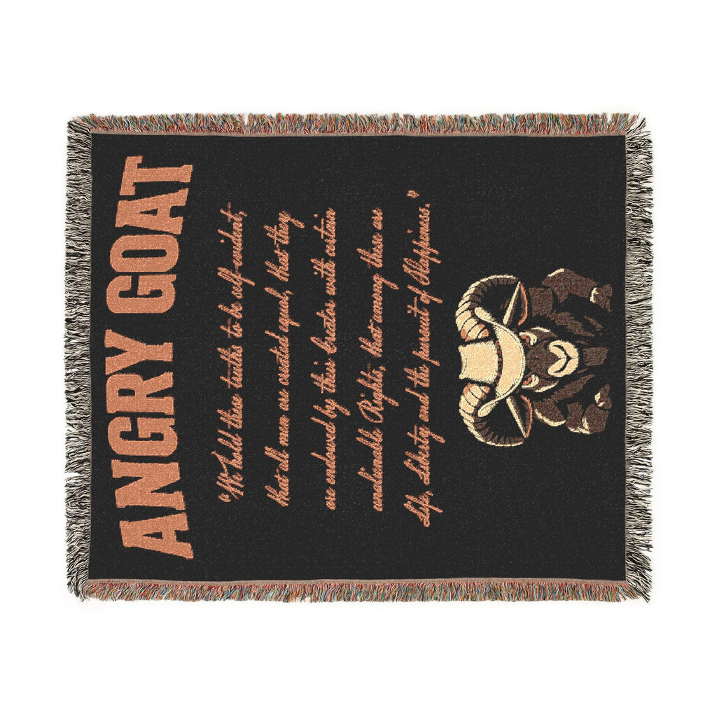 Angry Goat Woven Blanket — Rustic Farmhouse Throw with Goat Illustration