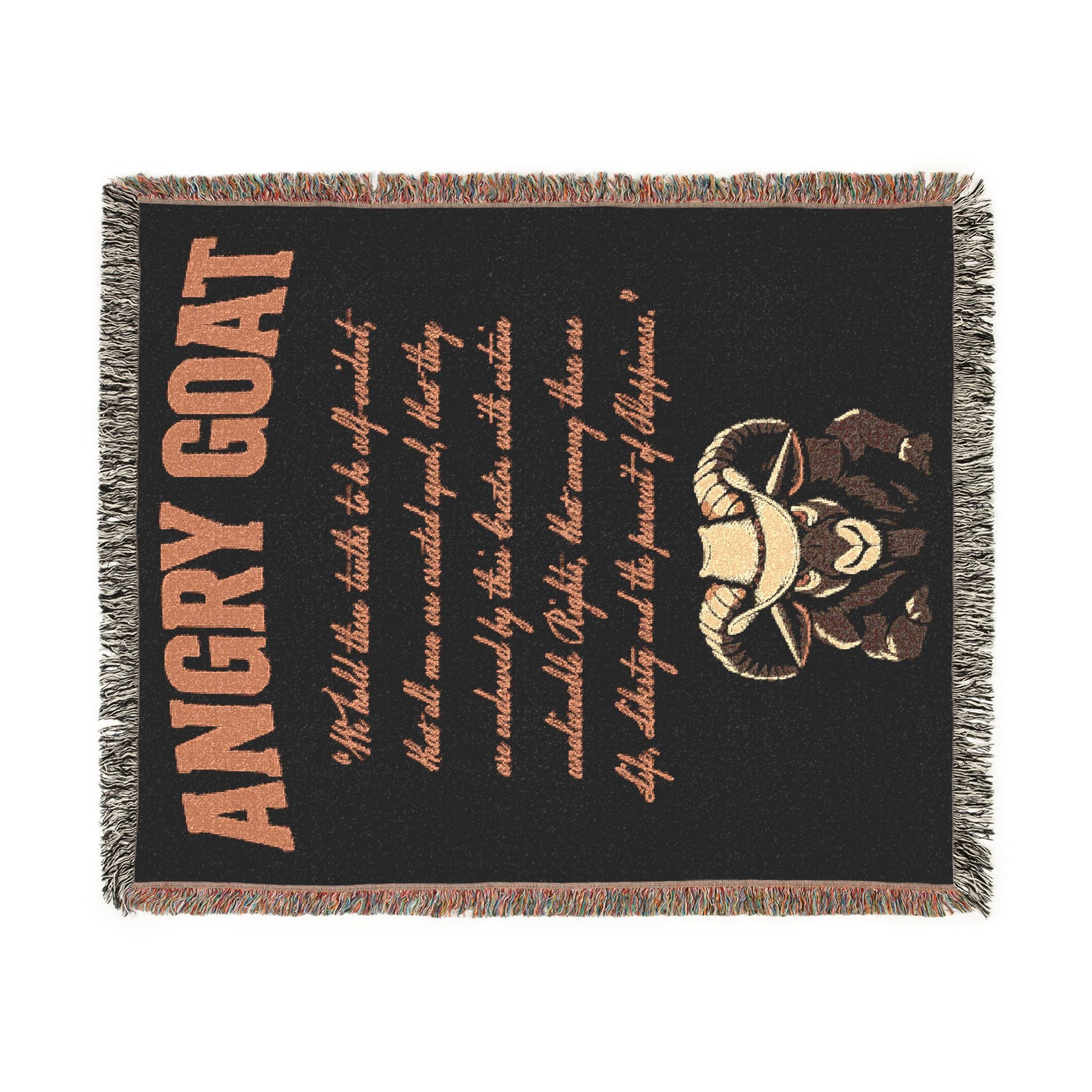 Angry Goat Woven Blanket — Rustic Farmhouse Throw with Goat Illustration