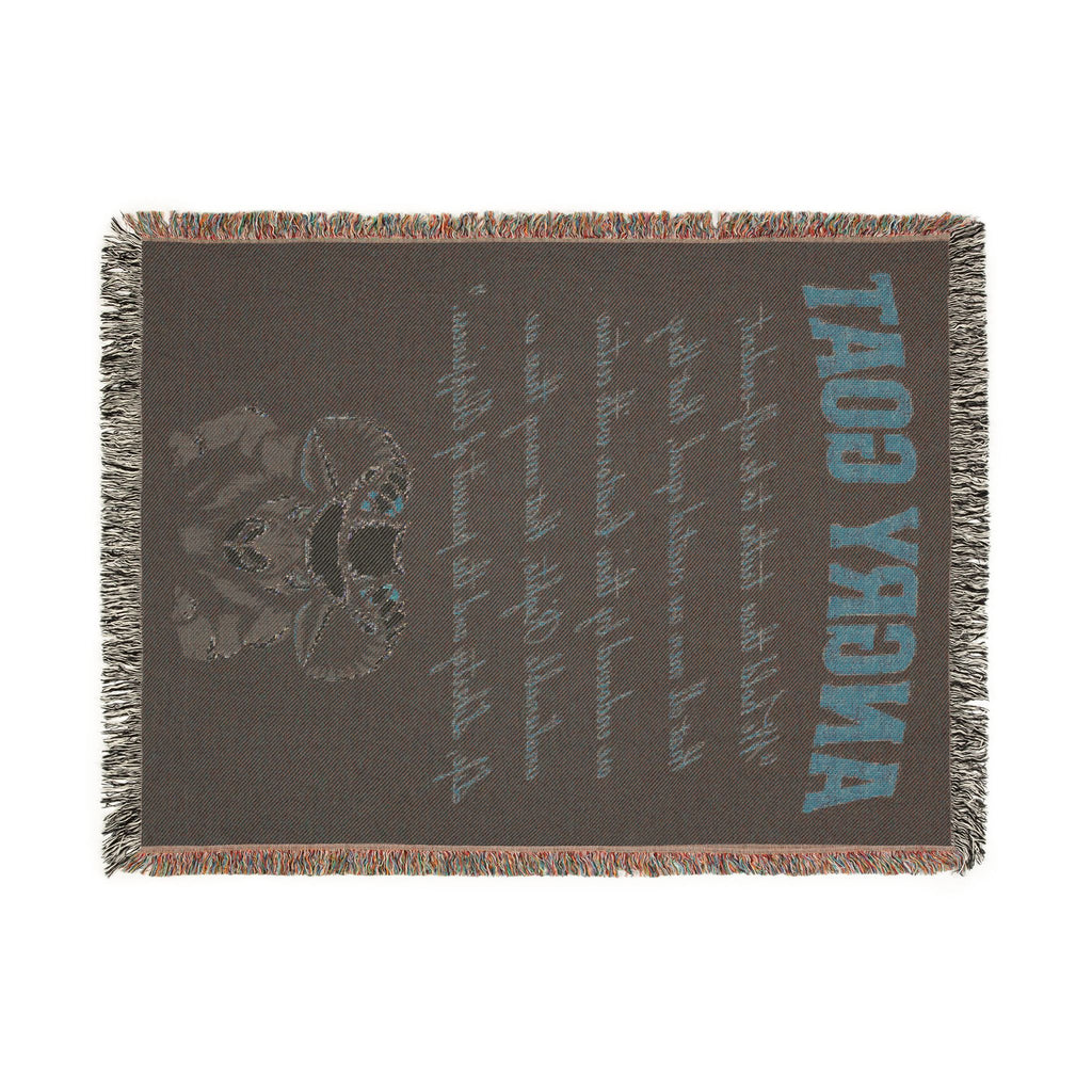 Angry Goat Woven Blanket — Rustic Farmhouse Throw with Goat Illustration