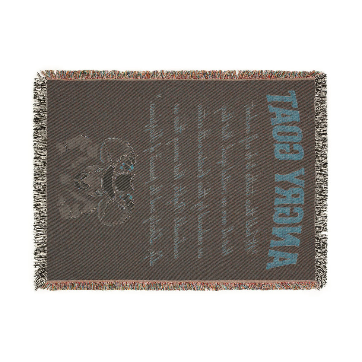 Angry Goat Woven Blanket — Rustic Farmhouse Throw with Goat Illustration