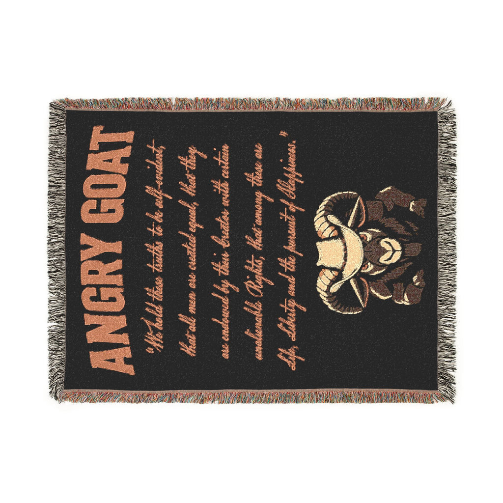 Angry Goat Woven Blanket — Rustic Farmhouse Throw with Goat Illustration