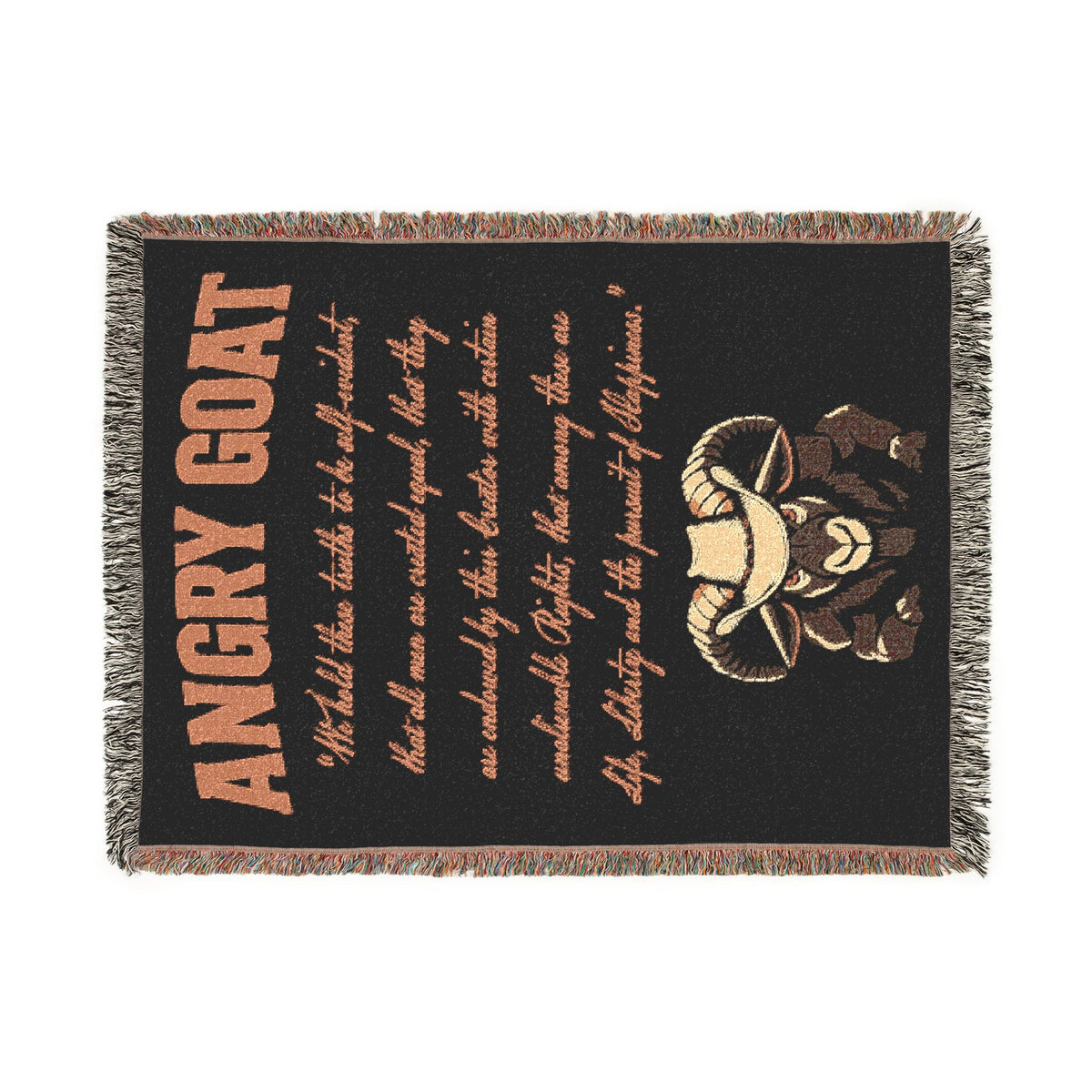 Angry Goat Woven Blanket — Rustic Farmhouse Throw with Goat Illustration