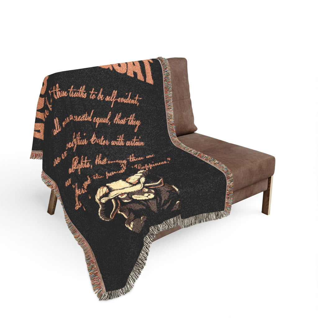 Angry Goat Woven Blanket — Rustic Farmhouse Throw with Goat Illustration
