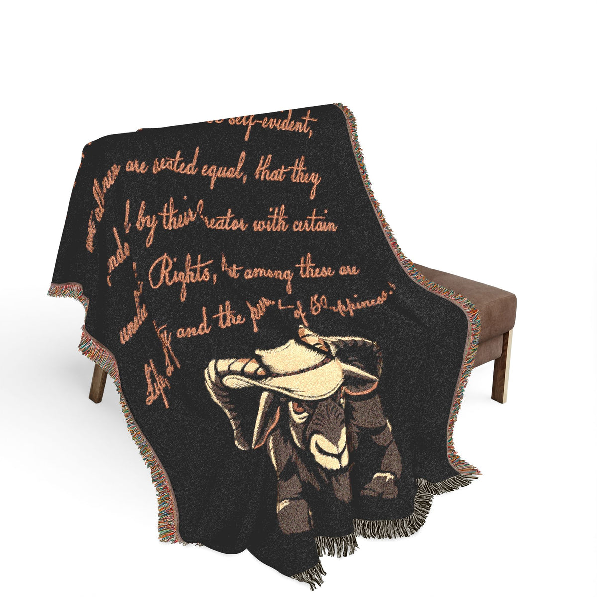 Angry Goat Woven Blanket — Rustic Farmhouse Throw with Goat Illustration